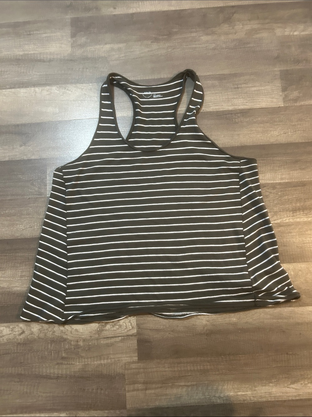 aerie Top Flowy Boyfriend Tank Gray With White Stripes 100% Cotton Size Large